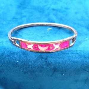 Mother Of Pearl moon and stars inlay Mexican Silver Alpaca Cuff Bracelet